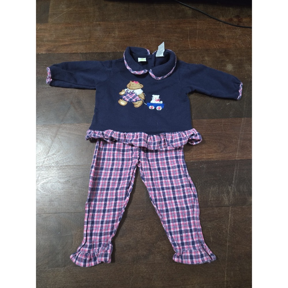Vintage Sesame Street 24 Months 2 Piece Outfit Y2K Plaid Outfit Bear Flowers